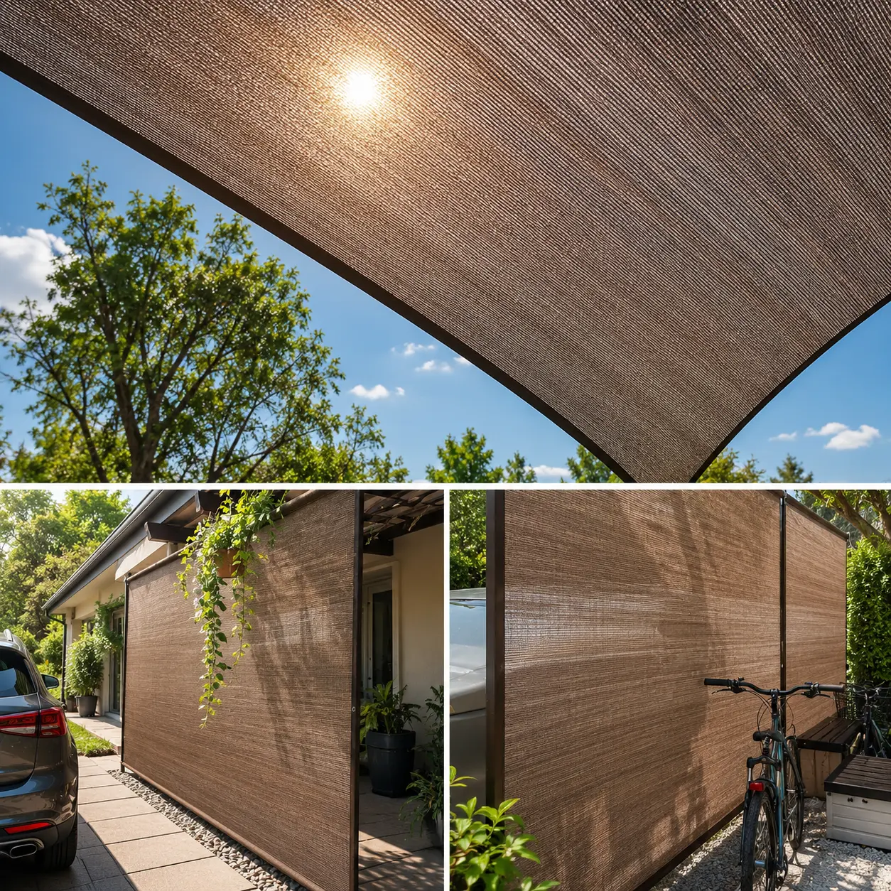 Le Sirocco, filet d’ombrage terracotta en tissu mesh HDPE